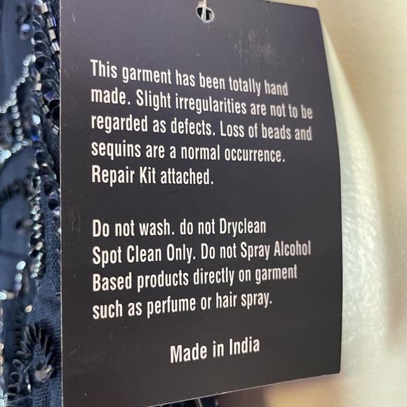 Pisarro Nights Beaded Navy Blue Gown Mesh Short sleeve. Size 12 - Picture 10 of 10